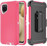 szfirstey case with belt-clip holster for galaxy a12 drop protection full body rugged shock proof 3-layer military protective tough durable phone cover heavy duty for samsung a12 (hot pink/white) logo