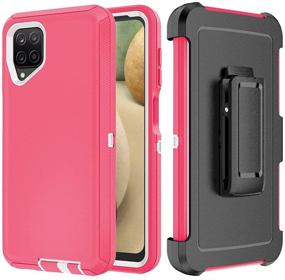 img 4 attached to Szfirstey Case With Belt-Clip Holster For Galaxy A12 Drop Protection Full Body Rugged Shock Proof 3-Layer Military Protective Tough Durable Phone Cover Heavy Duty For Samsung A12 (Hot Pink/White)