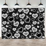 🎉 7×5ft black heart photo backdrop: glamorous early 2000s birthday party banner with glitter heart accents, perfect for sweet 16, 18th, 21st, 30th celebrations - ideal photography background, selfie wall decor for women and men! logo