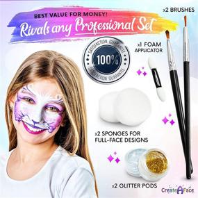 img 1 attached to 🎨 Kids Face Painting Kit - 32 Stencils, 8 Water-Based Face Paint Colors, 2 Brushes, 2 Glitters, 2 Sponges &amp; 2 Applicators - Video Tutorials &amp; eBook - Safe, Easy On and Off - Enhanced SEO