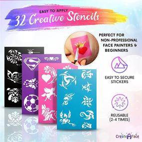 img 2 attached to 🎨 Kids Face Painting Kit - 32 Stencils, 8 Water-Based Face Paint Colors, 2 Brushes, 2 Glitters, 2 Sponges &amp; 2 Applicators - Video Tutorials &amp; eBook - Safe, Easy On and Off - Enhanced SEO