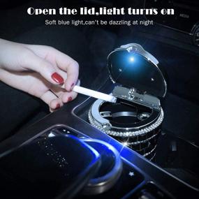 img 3 attached to 💎 Черный алмазный автомобильный пепельница Bling Bling - держатель стакана в цилиндре с LED-лампой - эффективное удаление дыма и запаха от сигарет.