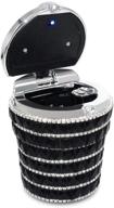 💎 black bling bling diamond car ashtray - cylinder cup holder with led lamp - effective smoke and cigarette odor remover logo