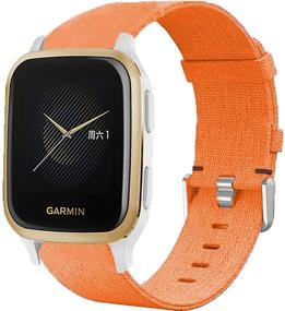 img 4 attached to 🟠 Youkei Breathable Nylon Woven Fabric Replacement Accessory Band for Garmin Venu Sq Smartwatch - Compatible Strap (Orange)