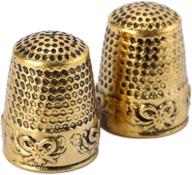 gold finger thimble set: 2pcs metal sewing grip fingertip protectors for diy crafts and needlework logo