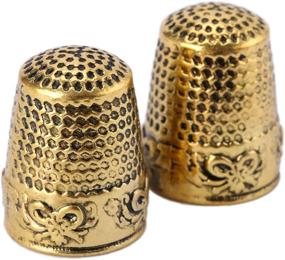 img 4 attached to Gold Finger Thimble Set: 2Pcs Metal Sewing Grip Fingertip Protectors for DIY Crafts and Needlework