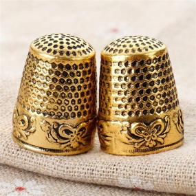 img 2 attached to Gold Finger Thimble Set: 2Pcs Metal Sewing Grip Fingertip Protectors for DIY Crafts and Needlework