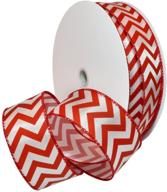 🎀 red and white 1.5-inch x 50 yard chevron ribbon by morex ribbon - peppermint styled logo