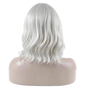 img 1 attached to 👩 DAOTS 14 Inch Curly Wigs with Bangs for Women Girls, Heat Resistant Synthetic Hair Wig in Silver White Shade