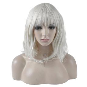 img 3 attached to 👩 DAOTS 14 Inch Curly Wigs with Bangs for Women Girls, Heat Resistant Synthetic Hair Wig in Silver White Shade