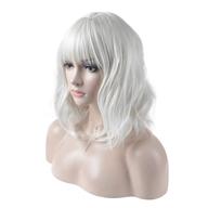 👩 daots 14 inch curly wigs with bangs for women girls, heat resistant synthetic hair wig in silver white shade logo