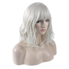 img 2 attached to 👩 DAOTS 14 Inch Curly Wigs with Bangs for Women Girls, Heat Resistant Synthetic Hair Wig in Silver White Shade