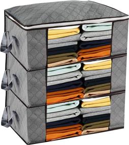 img 4 attached to 👕 Uzifa Clothes Clothing Storage Bags - Foldable Closet Organizer for Clothes Blankets, Bedding, and More - Clear Window, Sturdy Handles, Dual Zippers - 3-Layer Fabric - (3-Pack, Grey)