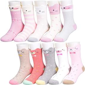 img 4 attached to 🧦 Cute and Cozy T.H.L.S Girls Socks: 5 Pairs of Winter Thicker Crew Socks for Kids, with Animals Cat Bear Design, Ages 0-15 Years