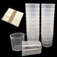 🥤 plastic graduated cups - 24 pack, 100ml/3.4oz with transparent scale. includes 50 wooden stirring sticks - ideal for mixing paint, stain, epoxy, resin logo