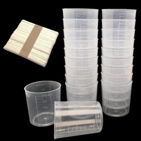 img 4 attached to 🥤 Plastic Graduated Cups - 24 Pack, 100ml/3.4oz with Transparent Scale. Includes 50 Wooden Stirring Sticks - Ideal for Mixing Paint, Stain, Epoxy, Resin