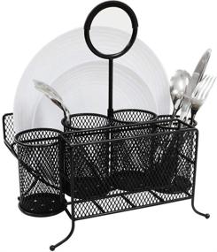 img 4 attached to Black Picnic Plate Napkin Flatware Storage Caddy Organizer Holder