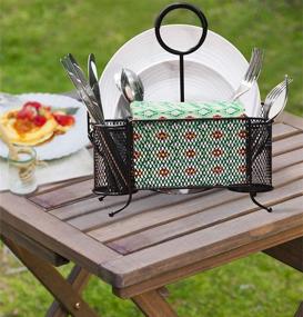 img 3 attached to Black Picnic Plate Napkin Flatware Storage Caddy Organizer Holder