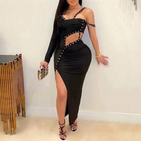 img 2 attached to 💃 Rhinestone Embellished Long Sleeve Maxi Dress for Women - Elegant High Split Evening Gown for Formal Party