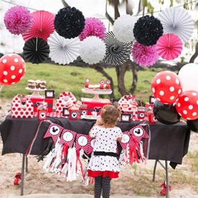 img 1 attached to 🎀 Pink White Black Hanging Paper Party Decorations: Round Paper Fans Set, Paper Pom Poms Flowers for Minnie Mouse Theme Birthday and Zebra Themed Baby Shower
