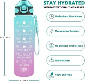 img 3 attached to 💧 Enerbone 32 Ounce Water Bottle with Time Markers and Straw, BPA-Free & Non-Toxic, Leakproof Drinking Bottle with Carrying Strap, Stay Hydrated for Fitness and Outdoor Activities, Green-Purple