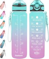 💧 enerbone 32 ounce water bottle with time markers and straw, bpa-free & non-toxic, leakproof drinking bottle with carrying strap, stay hydrated for fitness and outdoor activities, green-purple logo