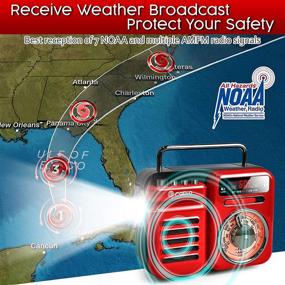 img 3 attached to 📻 Экстренное радио с ручным приводом, солнечной батареей, NOAA/AM/FM радио с мощным звуком, Bluetooth 5.0, фонариком, батареей на 2000mAh, сигналом SOS, USB-плеером для ураганов, активного отдыха (красный)