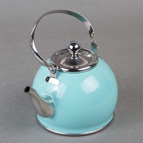 img 3 attached to 🔥 Premium Quality Aqua Sky Finish Stainless Steel Tea Kettle - 1.0 Quart with Removable Infuser Basket and Folding Handle by Creative Home Royal
