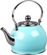 🔥 premium quality aqua sky finish stainless steel tea kettle - 1.0 quart with removable infuser basket and folding handle by creative home royal logo