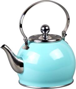 img 4 attached to 🔥 Premium Quality Aqua Sky Finish Stainless Steel Tea Kettle - 1.0 Quart with Removable Infuser Basket and Folding Handle by Creative Home Royal