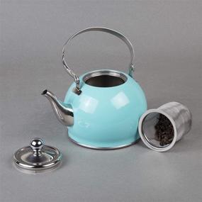img 1 attached to 🔥 Premium Quality Aqua Sky Finish Stainless Steel Tea Kettle - 1.0 Quart with Removable Infuser Basket and Folding Handle by Creative Home Royal
