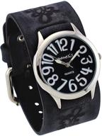 ⌚ nemesis women's floral charcoal black watch with wide leather band and crazy numbers black dial (model kvfb108k) logo