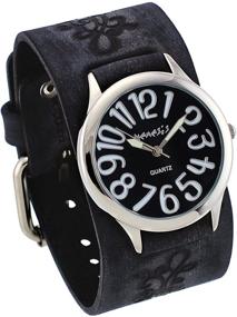 img 4 attached to ⌚ Женские часы Nemesis с цветочным узором угольного оттенка и широким кожаным ремешком и черной циферблатом со сумасшедшими цифрами (модель KVFB108K)