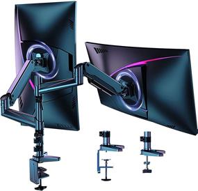 img 4 attached to 🖥️ HUANUO Dual Monitor Mount Stand - Premium Aluminum Gas Spring Arm Height Adjustable Monitor Desk Mount VESA Bracket for Two 17 to 32 Inch Flat / Curved LCD Computer Screens - Includes C Clamp and Grommet Base