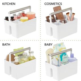 img 2 attached to 🚿 mDesign Plastic Portable Storage Organizer Caddy Tote for Bathroom and Dorm Room - Divided Basket Bin with Metal Handle, Ideal for Hand Soap, Body Wash, Shampoo, Conditioner, Lotion - White/Satin