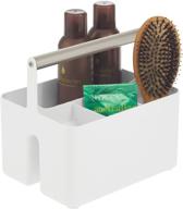 🚿 mdesign plastic portable storage organizer caddy tote for bathroom and dorm room - divided basket bin with metal handle, ideal for hand soap, body wash, shampoo, conditioner, lotion - white/satin logo