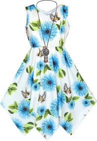 img 4 attached to 👗 Sunny Fashion Girls' Floral Hanky Hem Dress with Necklace - Perfect for Spring!