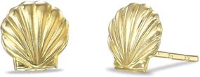 img 4 attached to 💎 Zee & Zed 10k Gold Stud Earrings: Delicate & Glossy Minimalist Jewelry for Women/Girls in Heart or Shell Shape