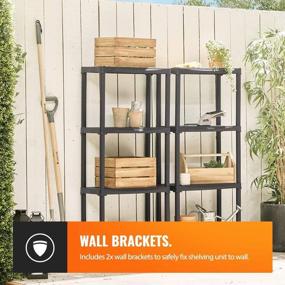 img 2 attached to 📦 Pack of 2 Black Plastic Interlocking Utility Storage Shelves - VonHaus 4 Tier Garage Shelving Unit: Dimensions 52 x 24 x 12 inches for each unit