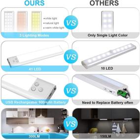img 3 attached to 💡 Wireless USB LED Closet Light 2 Pack - Motion Activated 40-LED Bar for Stairs, Wardrobe, Kitchen - Auhavor Under Cabinet Lighting with Magnetic Removal