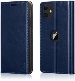 img 4 attached to 📱 Belemay iPhone 11 Wallet Case, Genuine Cowhide Leather Flip Cover with RFID Blocking, Card Holder, Soft TPU Shell, Book Folio Folding Case, Kickstand Function - Navy Blue (2019 6.1 inch)