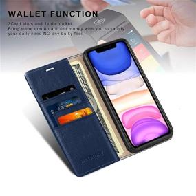 img 2 attached to 📱 Belemay iPhone 11 Wallet Case, Genuine Cowhide Leather Flip Cover with RFID Blocking, Card Holder, Soft TPU Shell, Book Folio Folding Case, Kickstand Function - Navy Blue (2019 6.1 inch)