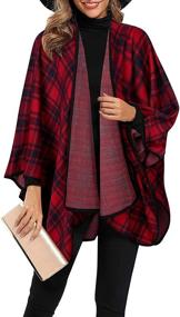 img 4 attached to 🧣 Lotusmile Women's Plaid Shawl Wrap: Long Winter Open Front Poncho Cape