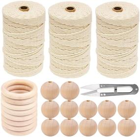 img 4 attached to 🧵 3mm Macrame Cord Set - 327 Yards (300 Meters) Macrame Rope with Beads, Rings, and Thread Clipper - DIY Macrame Kit, 100% Natural Cotton Twine String for Craft Projects