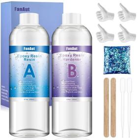 img 4 attached to FanAut 18.5 Ounce Epoxy Resin Crystal Clear Kit: Ideal for Art, Crafts, Tumblers, Casting, and Jewelry Making - Includes 2 Droppers, 2 Sticks, 2 Pairs of Gloves and 1 Pack of Resin Glitter