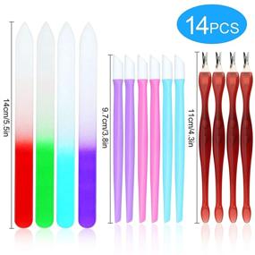 img 3 attached to 💅 14PCS Manicure Kit - Glass Nail File with Cuticle Trimmer Pusher Set, Double Sided Crystal Nail File, Cuticle Remover, Rubber Tipped Nail Cleaner - Nail Art Tools