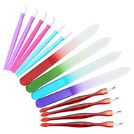 💅 14pcs manicure kit - glass nail file with cuticle trimmer pusher set, double sided crystal nail file, cuticle remover, rubber tipped nail cleaner - nail art tools logo