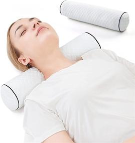 img 4 attached to 🌙 Middle Firm 4D Air Fiber Bolster Neck Pillow for Pain Relief, Cervical Roll Pillow for Neck Pain, Sleeping Lumbar Support Pillow for Lower Back and Knee - 4”×16”