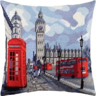 🗼 luxury london needlepoint kit for 16×16 inches throw pillow - high-quality european printed tapestry canvas logo