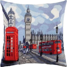 img 3 attached to 🗼 Luxury London Needlepoint Kit for 16×16 Inches Throw Pillow - High-Quality European Printed Tapestry Canvas